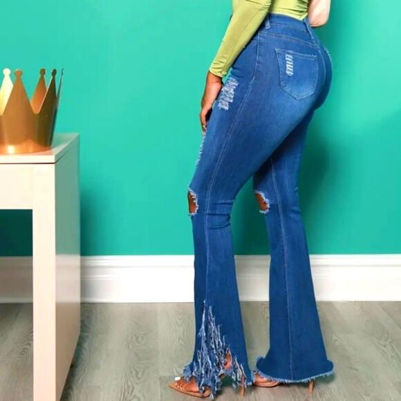 Fringed flare distressed bell bottoms sz X-large - Picture 4 of 7